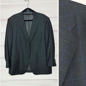 Canali Mens Blazer Gray Check Wool Suit Jacket Italy Cupro Lined Classic 48R